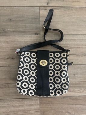 Spartina 449 Black and Cream Geometric Crossbody Bag